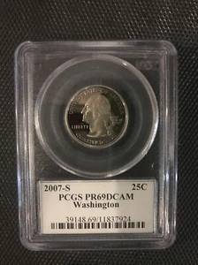 2007-S Washington State Quarter PCGS PR69DCAM FLAG LABEL p2 NEAR Perfect - Picture 1 of 2