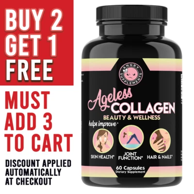 Angry Supplements Ageless 胶原蛋白健康皮肤、关节、头发和指甲 1 包 — 第 1/4 张图片