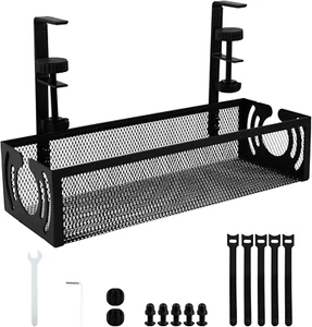 Kabelmanagement Schreibtisch – Klemmbar, ohne Bohren, Kabelwanne Schwarz 12 cm - Afbeelding 1 van 16
