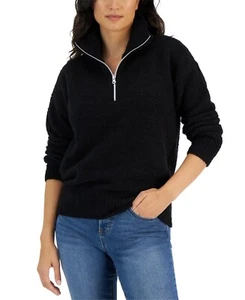Style & Co. Women's Poly Sherpa Mock-Neck 1/4-Zip Pullover Sweater, Black, Large - Picture 1 of 3