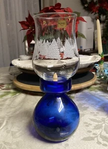 Cobalt Blue Vase Hand Blown Glass 5 1/2” With Luminarc Hurricane Lamp. - Picture 1 of 12