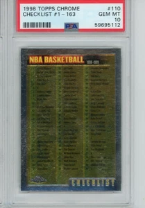 1998 Topps Chrome #110 Checklist #1 - 163 - Basketball POP 2 - PSA 10 - Picture 1 of 2