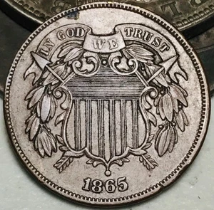 1865 Two Cent Piece 2C FULL MOTTO Civil War Era US Copper Coin CC28216 - Picture 1 of 5