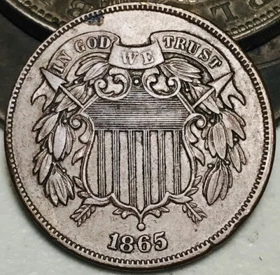 1865 Two Cent Piece 2C FULL MOTTO Civil War Era US Copper Coin CC28216 - Image 1 of 4