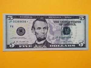 2009 $5 FRN Star Note XF Cond. - JF00389698✫ - Atlanta, GA. - Picture 1 of 6