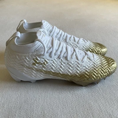 Under Armour Spotlight Pro Mid Men Size 14 Football Cleats White Gold - Image 1 of 4