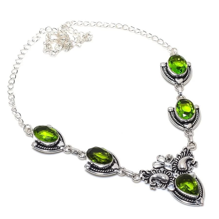 Green Peridot Gemstone Handmade 925 Sterling Silver Jewelry Necklace Size 18" - Image 1 of 1