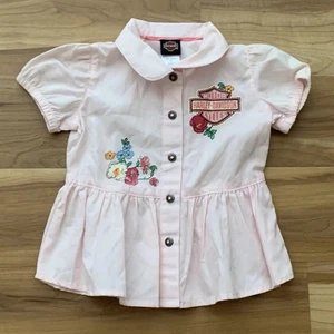 Harley Davidson Dress Toddler Girl 2T Pink Snap Short Sleeve Floral - Picture 1 of 8