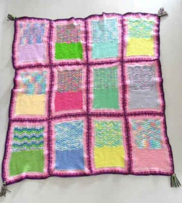 New Vintage style Hand Made Knitted Crochet Colourful Baby Blanket or Throw Rug - image 1 of 4