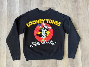 Looney Tunes schwarzes Sweatshirt mit Rundhalsausschnitt Damen S/M Bugs Bunny Tweety Grafik Oberteil - Bild 1 von 10