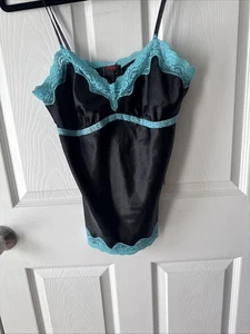 Vintage Tripp NYC Black Teal  S Silky Y2K  GOTH RARE Babydoll Camisole Lace - Picture 1 of 4