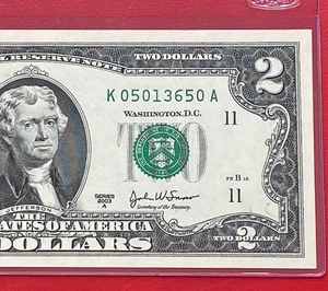 2003 A $2 TWO DOLLAR BILL ( Dallas Texas K ) UNCIRCULATED - Picture 1 of 3