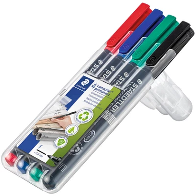 STAEDTLER Folienstift Lumocolor permanent Folien Marker 4er sortiert F, 318 WP4 - Bild 1 von 4