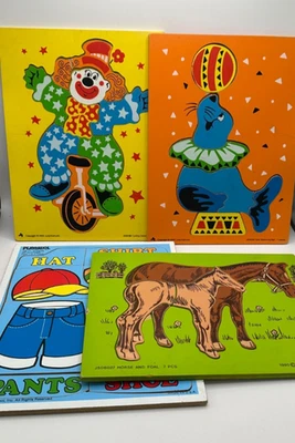 Lot of 4 Wooden Tray Puzzles Judy Instructo Playskool Circus Clown Seal Horse ++ - Image 1 of 4