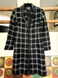 Banana Republic Wool Tweed Leather Trim Trench Overcoat Jacket Vintage size 8 - Picture 1 of 8