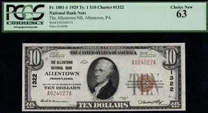 #1322 1929 $10 THE ALLENTOWN NB OF PA - Picture 1 of 2