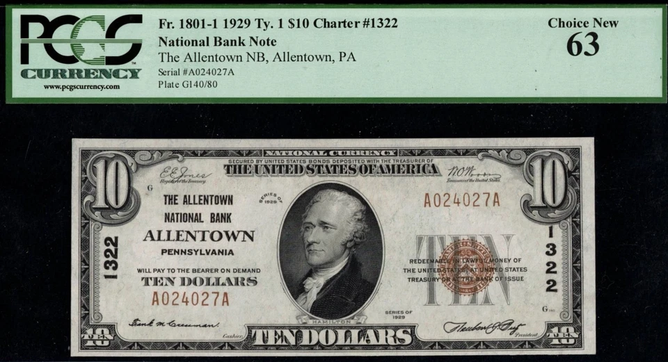 #1322 1929 $10 THE ALLENTOWN NB OF PA - Image 1 of 2
