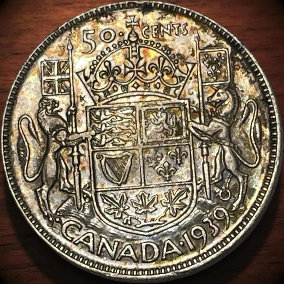 1939 Canada 50 Cents King George 80% Silver Coin KM 36 Lot C11-26 TONED Semi-Key - Image 1 of 4