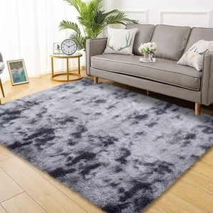 5x7 Shag Area Rug for Living Room, Tie-Dyed Dark Grey Soft Fuzzy Plush Indoor... - Picture 1 of 7
