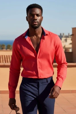 BARABAS Men's Linen Lightweight Button Down Long Sleeve Shirt 4B37 - Image 1 of 4