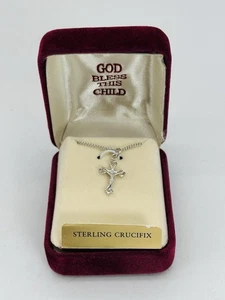 Collana Vintage McVan Argento Sterling 925 Cristiano Religioso Bambino Croce 13" - Foto 1 di 3