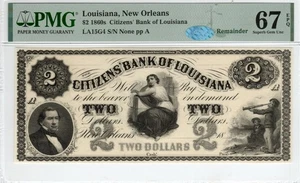 Louisiana - New Orleans - Citizens Bank $2 - PMG Superb Gem Uncirculated 67 EPQ - Picture 1 of 2