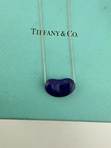 Tiffany & Co. Elsa Peretti 20mm Lapis Lazuli Bean Necklace Sterling Silver 16" - Picture 1 of 10