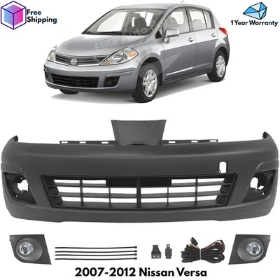 Front Bumper Cover Primed Plastic & Fog Lights Kit For 2007-2012 Nissan Versa - Image 1 of 4