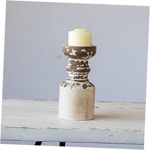 Rustic Candle Holder for Pillar Candle, White Distressed Farmhouse Wooden - Picture 1 of 7