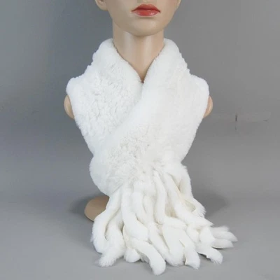 Bufanda de invierno de piel de conejo sintética cálida suave tejida borla silenciador para mujer Foto 1 de 4