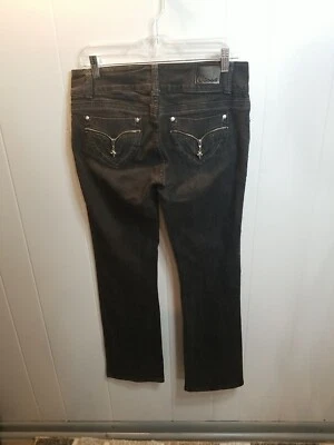 Pantalones de mezclilla para mujer Clash negros tiro bajo pierna recta bling bolsillo talla 11 Foto 1 de 4
