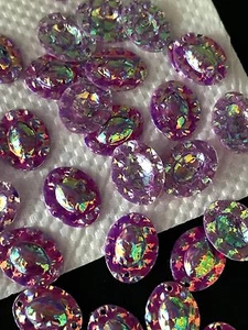 Sequins 12mm Amethyst Purple Gold Crystal Opal Oval 3D Cabochon Dome Cup x 30 - Picture 1 of 1