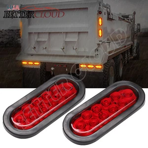 2 Red 6" Oval 10 LED Trailer Truck Sealed Brake Stop Turn Tail Lights w/Grommet - Picture 1 of 7