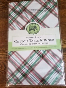 Corredor de mesa de algodón Michel Design Works Navidad vintage a cuadros 15" x 72"  - Imagen 1 de 4