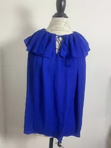 Kate Spade Blue Pleated Collar Tassel Ties Sleeveless Blouse Size M - Picture 1 of 8