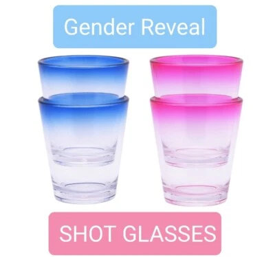 10 vasos de chupito de acrílico rosa o azul revelan género jugo leche alcohol es un niño/niña Foto 1 de 4