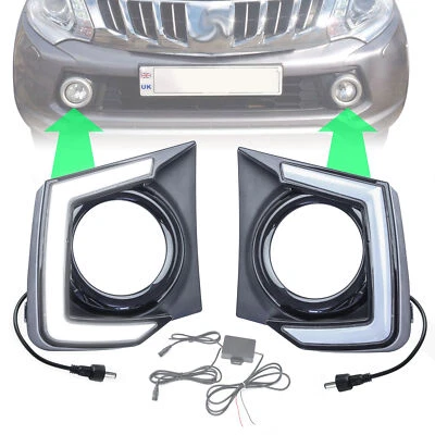 2x Fendinebbia Anteriore LED DRL Surround per Mitsubishi L200 2015-19 Nero Lucido - Immagine 1 di 4