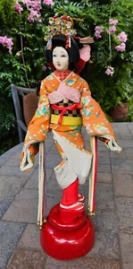 Japanese Geisha Doll Kimono 16 1/2" Music Turning Base Vintage Plays China Night - Picture 1 of 19