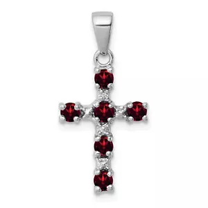 Sterling Silver Rhodium Garnet & Diamond Cross Pendant QDX900 - Picture 1 of 4