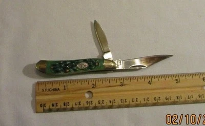 Steel Warrior Folding Knife With Green Bone Handle. 5" Double Blade.  - Image 1 of 3