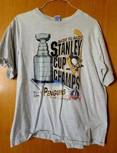 Vintage Salem Pittsburgh Penguins 91/92 Back To Back Stanley Cup T Shirt Sz XL - Picture 1 of 1