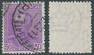 1928 REGNO USATO EFFIGIE 50 CENT FILIGRANA LETTERA - S225 - Picture 1 of 1