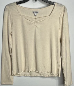 Love Fire Blouse Womens M Pink Shirt Top Long Sleeve Cropped Square Neck Sexy - Picture 1 of 9