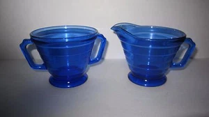 Vtg HAZEL ATLAS Cobalt Blue Depression Moderntone Creamer & Open Sugar Bowl Set - Bild 1 von 9