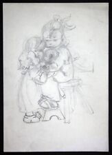 1940 Mädchen Kinder Baby Stuhl Hocker Tilly von Baumgarten Original Zeichnung