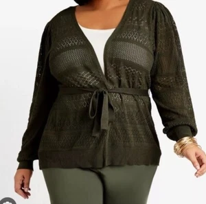 Belted Rayon Cardigan Ashley Stewart Ballon Sleeves Cottagecore Festival Casual - Picture 1 of 16