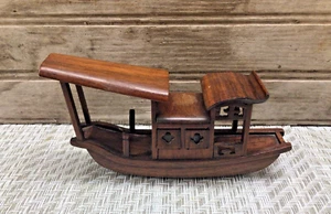 Hardwood Riverboat Hand Carved Mahogany Rosewood Chinese Vintage Miniature - Picture 1 of 10