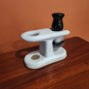 Satin Snow White Ceramic Shaving Brush And Razor Stand Hand Made - Picture 1 of 9