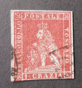 ITALIA ,ITALY 1851-52 Toscana Tuscany  Leone Mediceo 1 crazie carminio USED ss.4 - Imagen 1 de 2