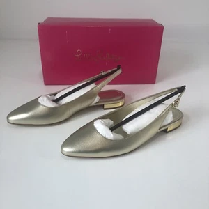NUOVE scarpe Lilly Pulitzer Ella Slingback ballerine oro pelle metallizzata fibbia 8M - Foto 1 di 10